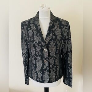 NWT Anne Klein Vintage Suit Jacket 12 Black Silk Blend Floral Metallic Classy